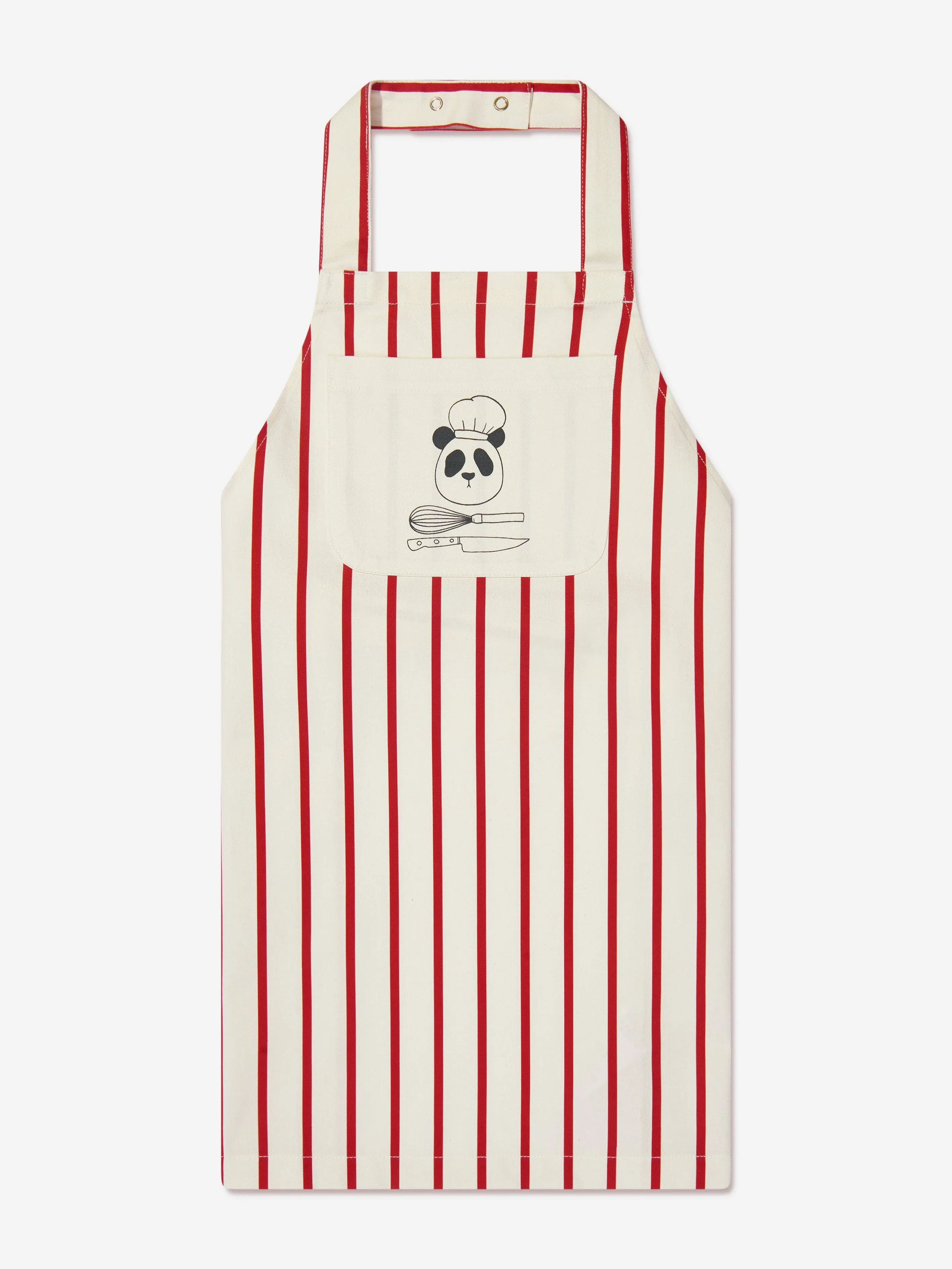 Mini Rodini Kids Stripe Panda Chef Woven Apron in Ivory