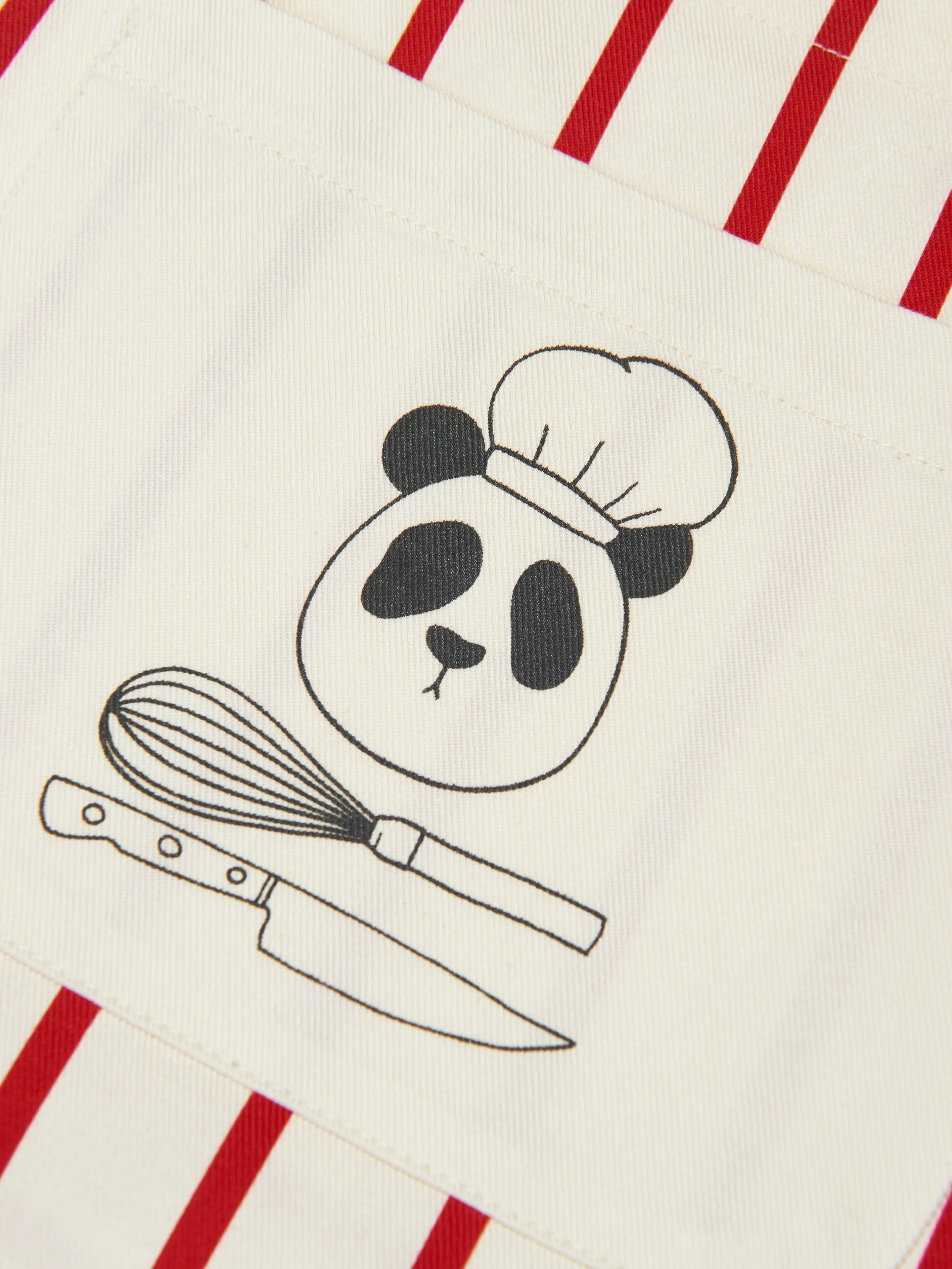 Mini Rodini Kids Stripe Panda Chef Woven Apron in Ivory