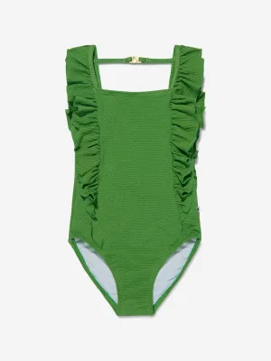 Molo Girls Ruffle Shoulder Nathalie Swimsuit In Green