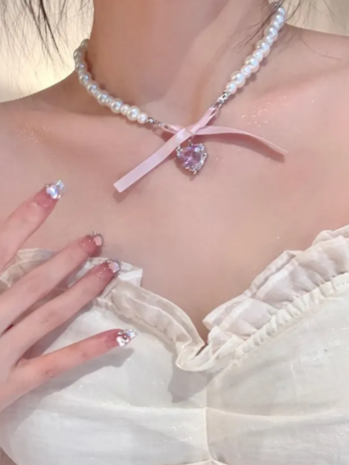 My Prettiest Treasure Heart Charm Pearl Necklace