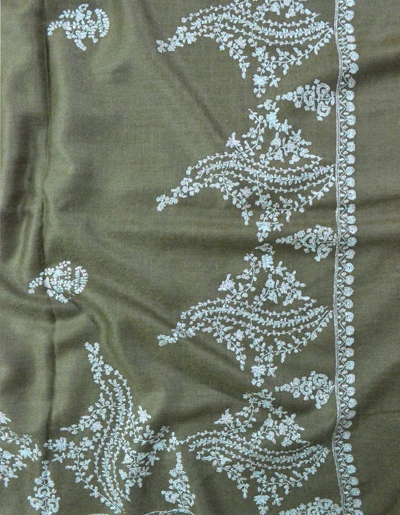Olive Green Embroidery Pashmina Shawl 7295
