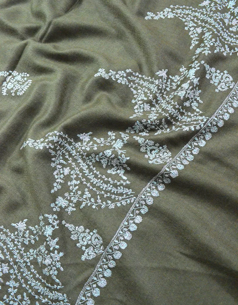 Olive Green Embroidery Pashmina Shawl 7295