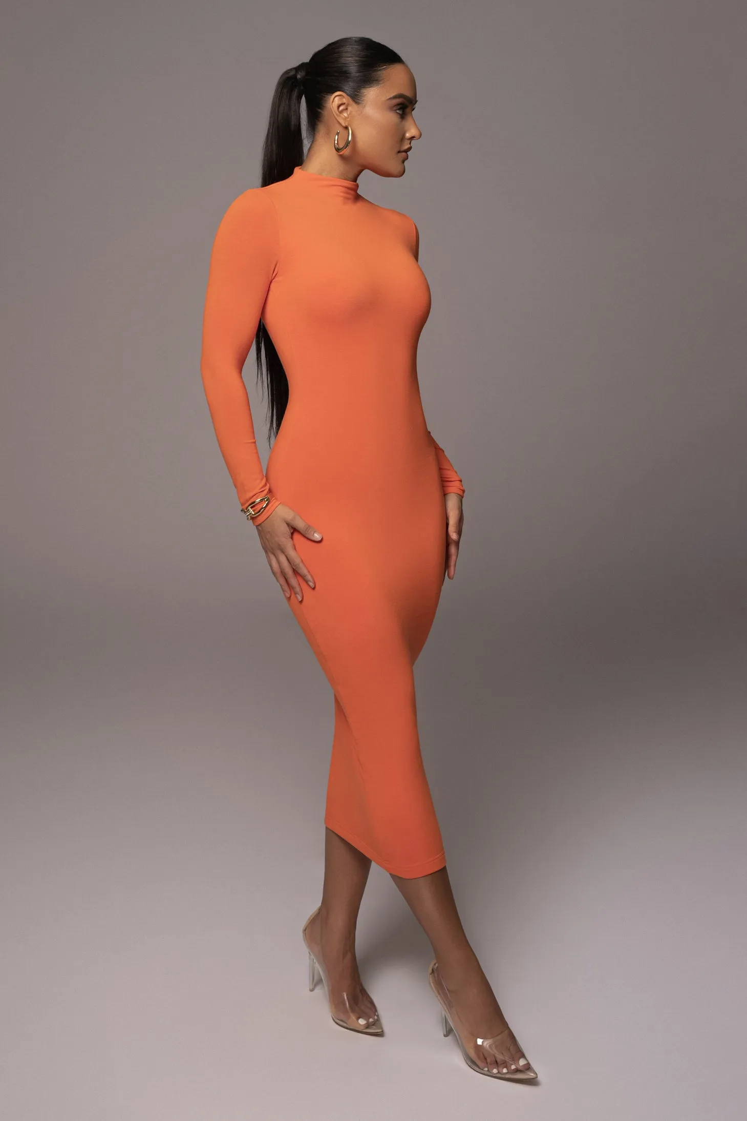 Orange Shaye Mock Neck Dress