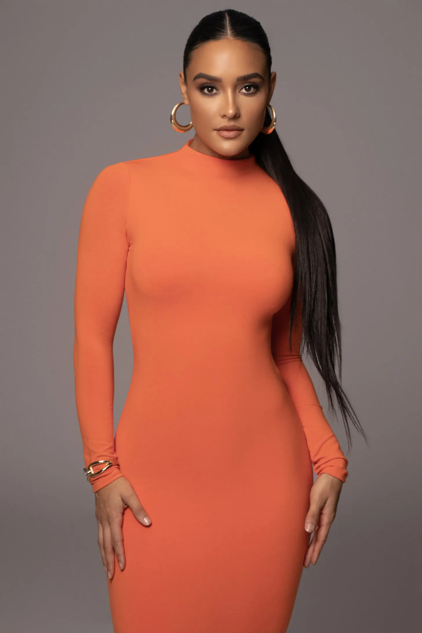 Orange Shaye Mock Neck Dress