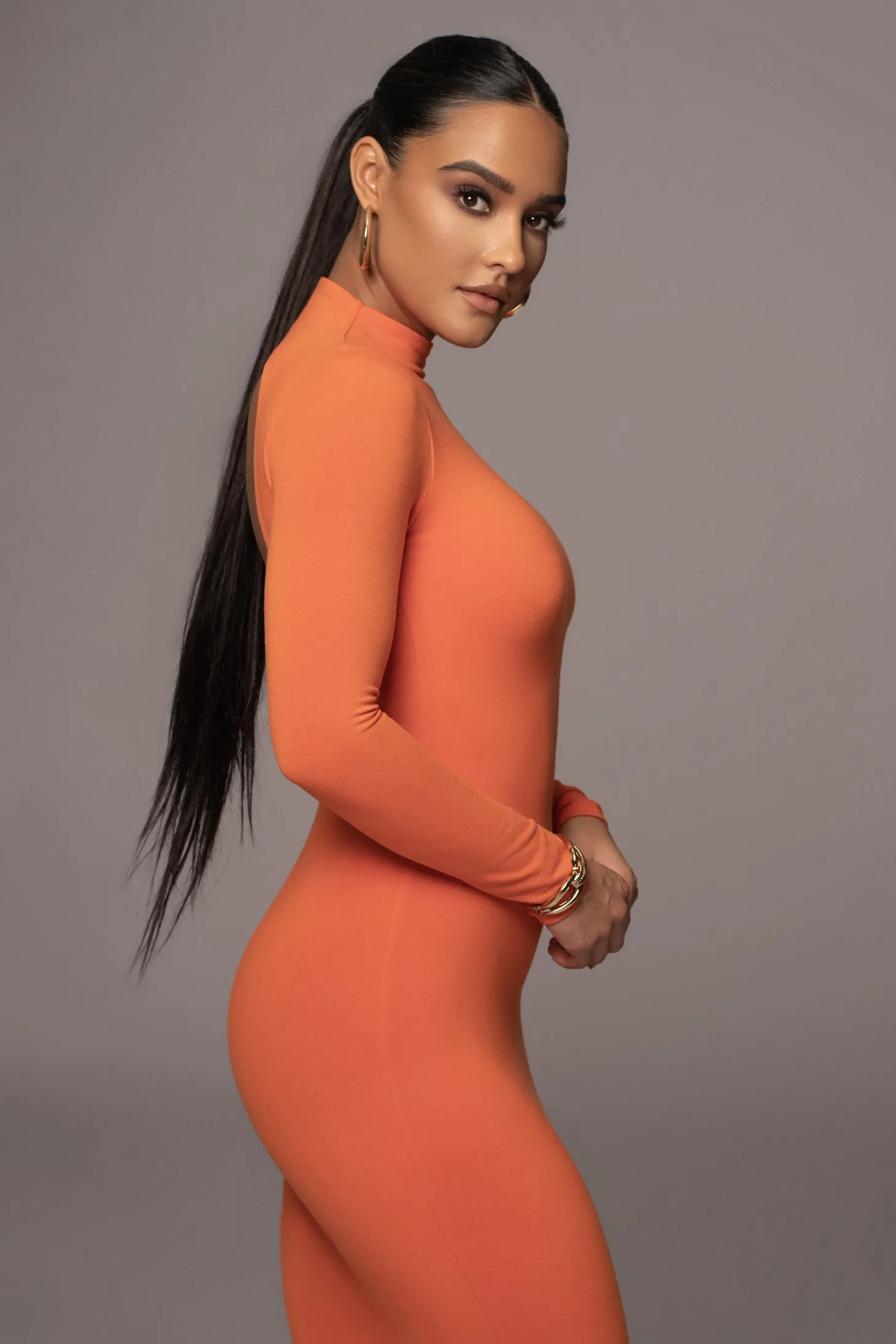 Orange Shaye Mock Neck Dress