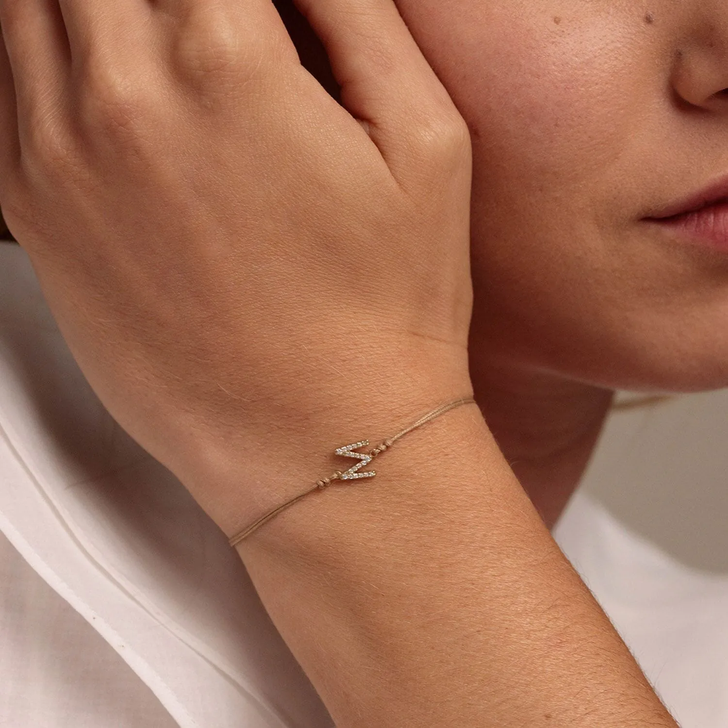 Paved Diamond Initial String of Love - 14K Yellow Gold