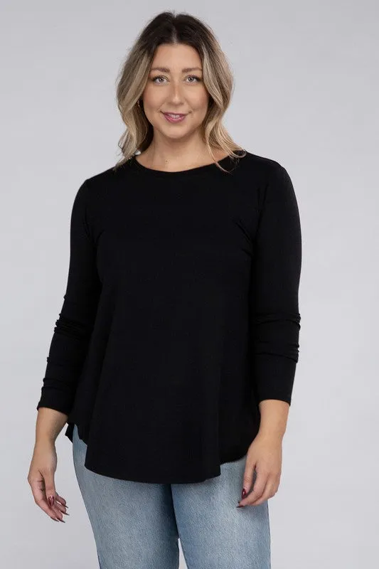 Plus Size Long Sleeve Round Neck Round Hem Top