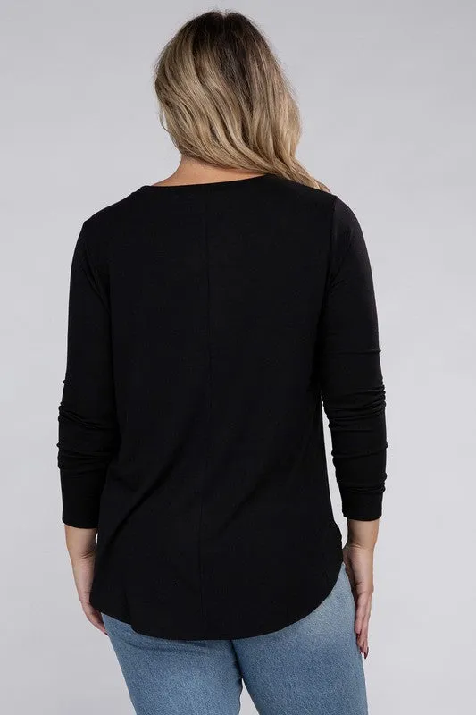 Plus Size Long Sleeve Round Neck Round Hem Top