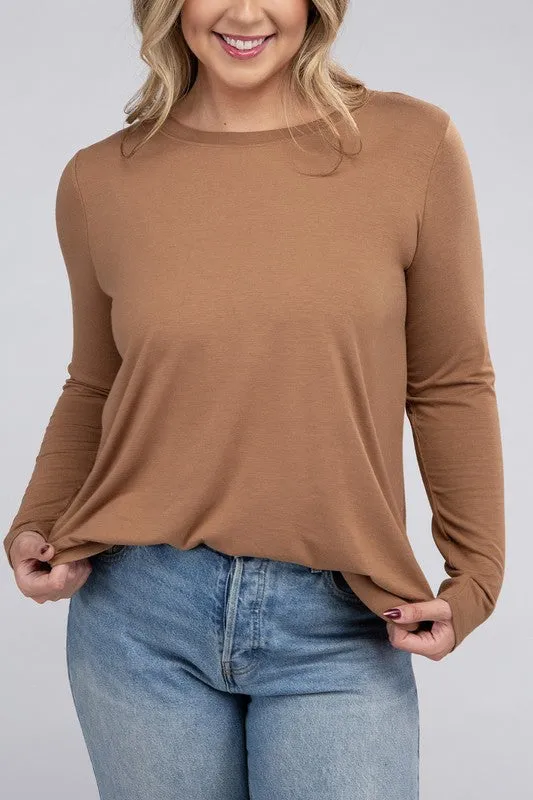 Plus Size Long Sleeve Round Neck Round Hem Top