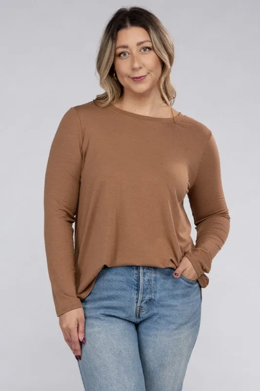 Plus Size Long Sleeve Round Neck Round Hem Top