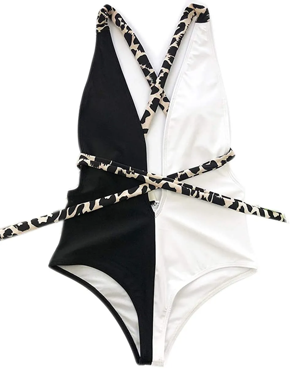 Preston’s Cove Leopard Deep V Neck One Piece Swimwear