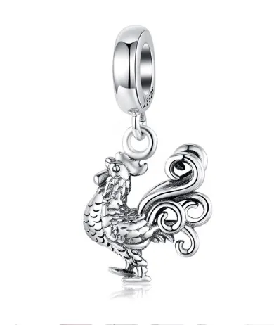 Rooster Pandora Style Charm 925 Sterling Silver