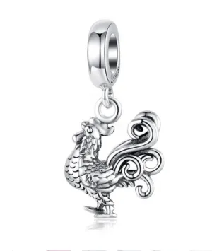 Rooster Pandora Style Charm 925 Sterling Silver