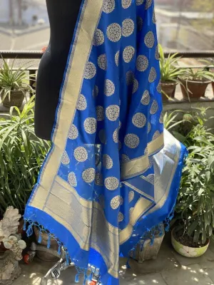 Royal Blue Handloom Banarasi Silk Dupatta: Elevate Your Wedding and Party Attire
