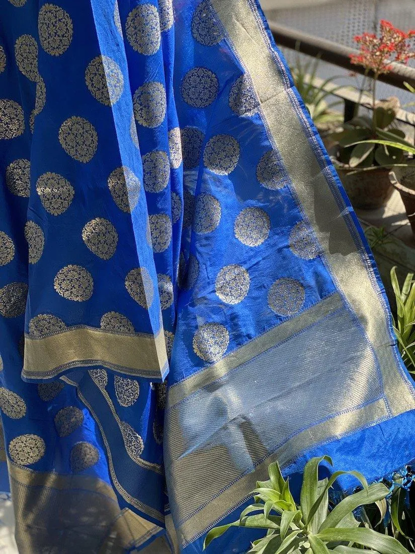 Royal Blue Handloom Banarasi Silk Dupatta: Elevate Your Wedding and Party Attire