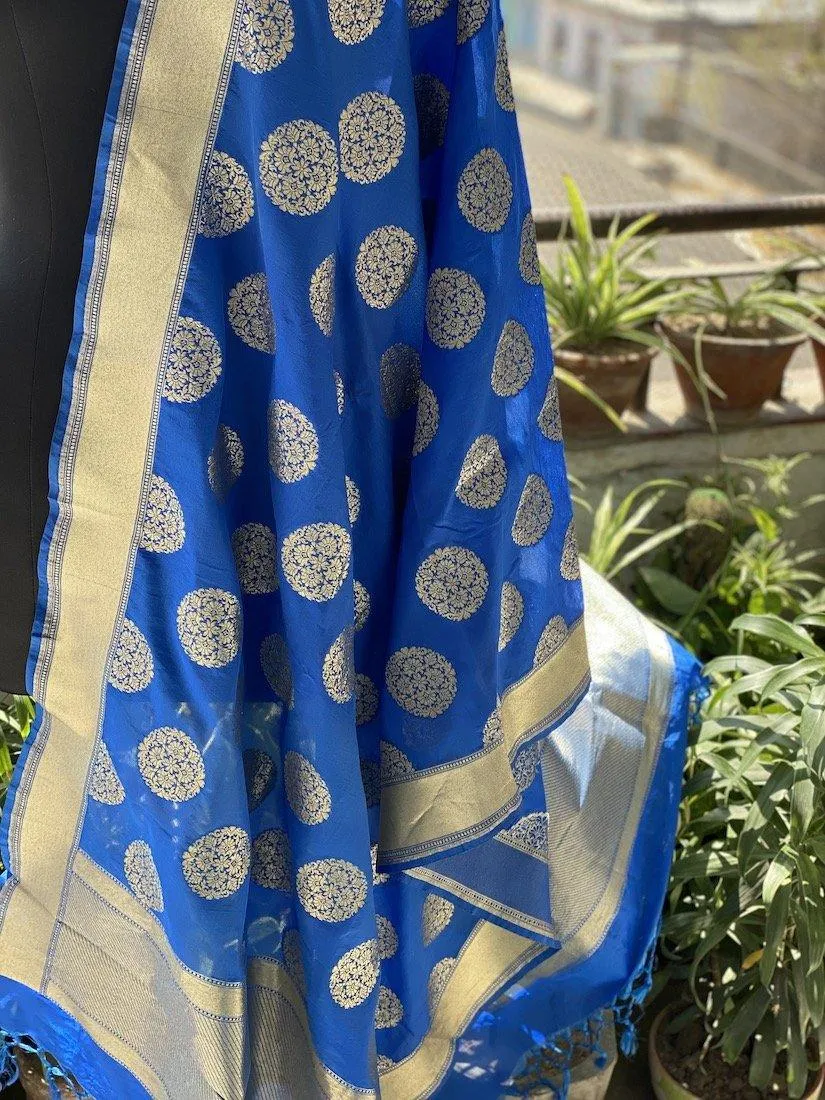 Royal Blue Handloom Banarasi Silk Dupatta: Elevate Your Wedding and Party Attire
