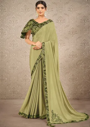 Sage Green Digital Print Silk Georgette Designer Saree