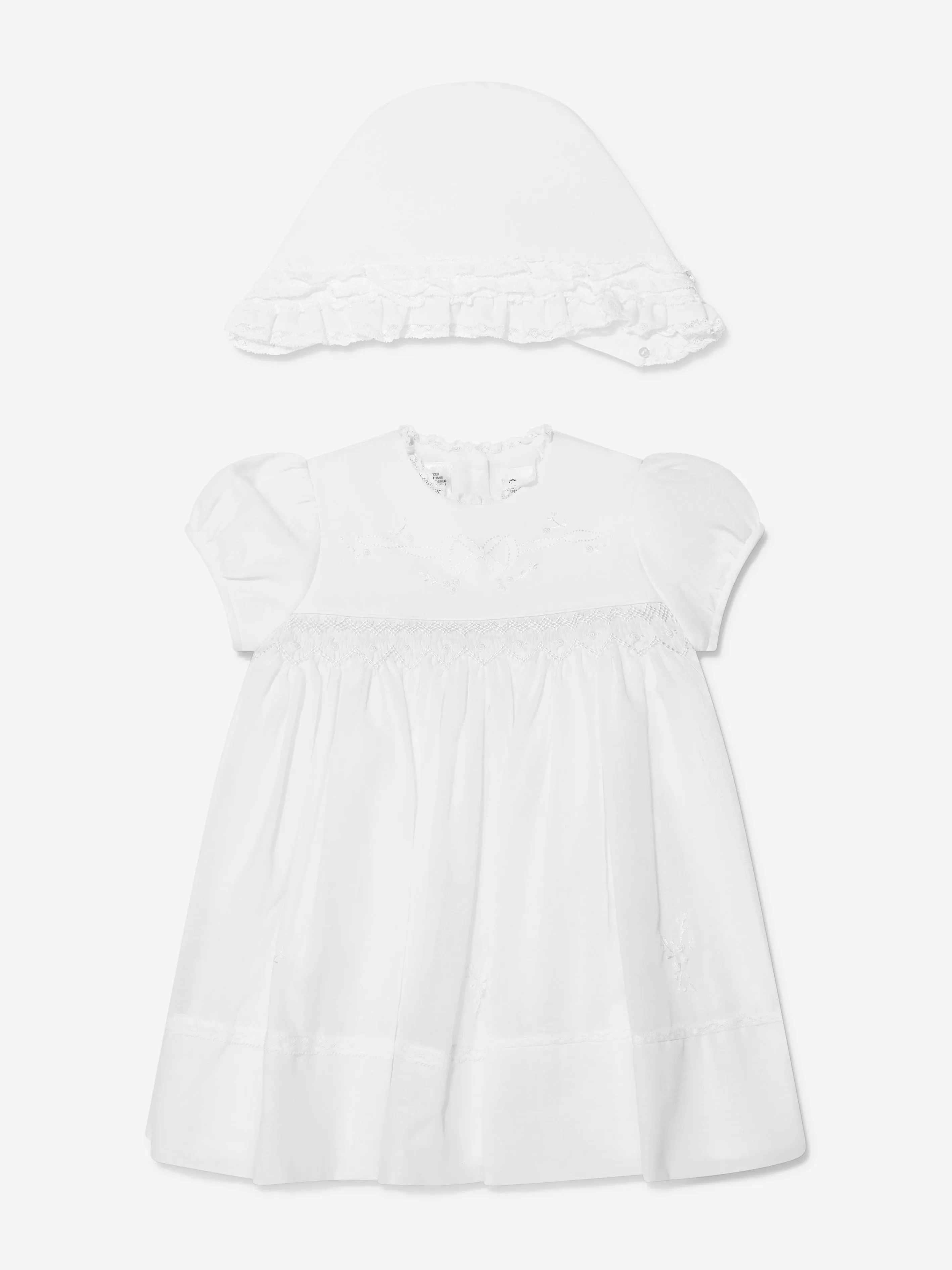 Sarah Louise Baby Girls Dress And Bonnet Set in White
