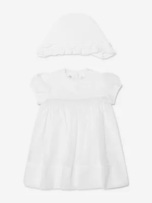 Sarah Louise Baby Girls Dress And Bonnet Set in White