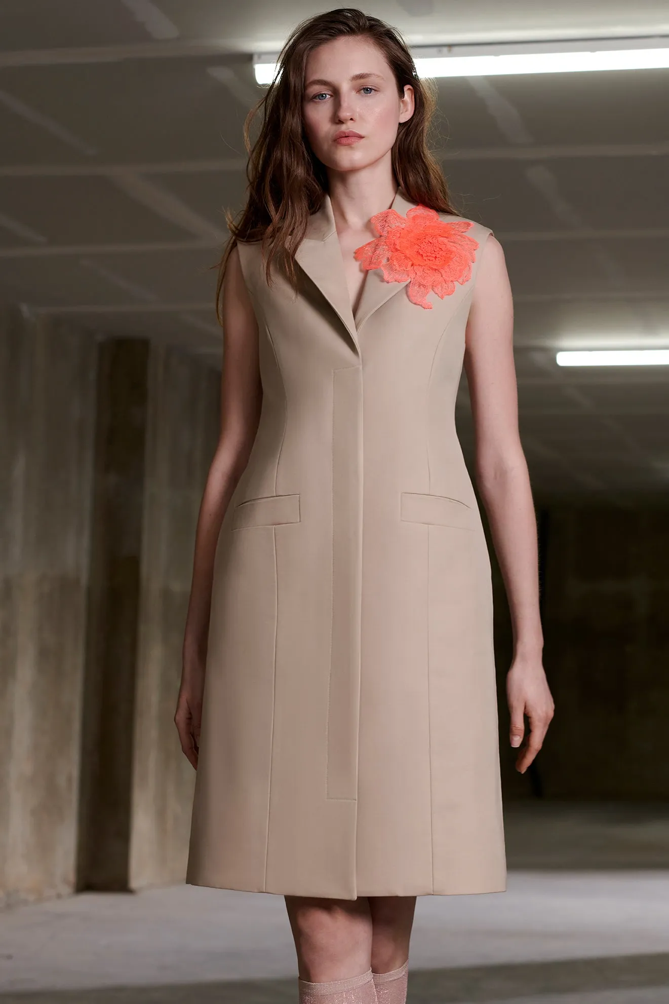 Sculpted Coatdress in Khaki Cotton Suiting