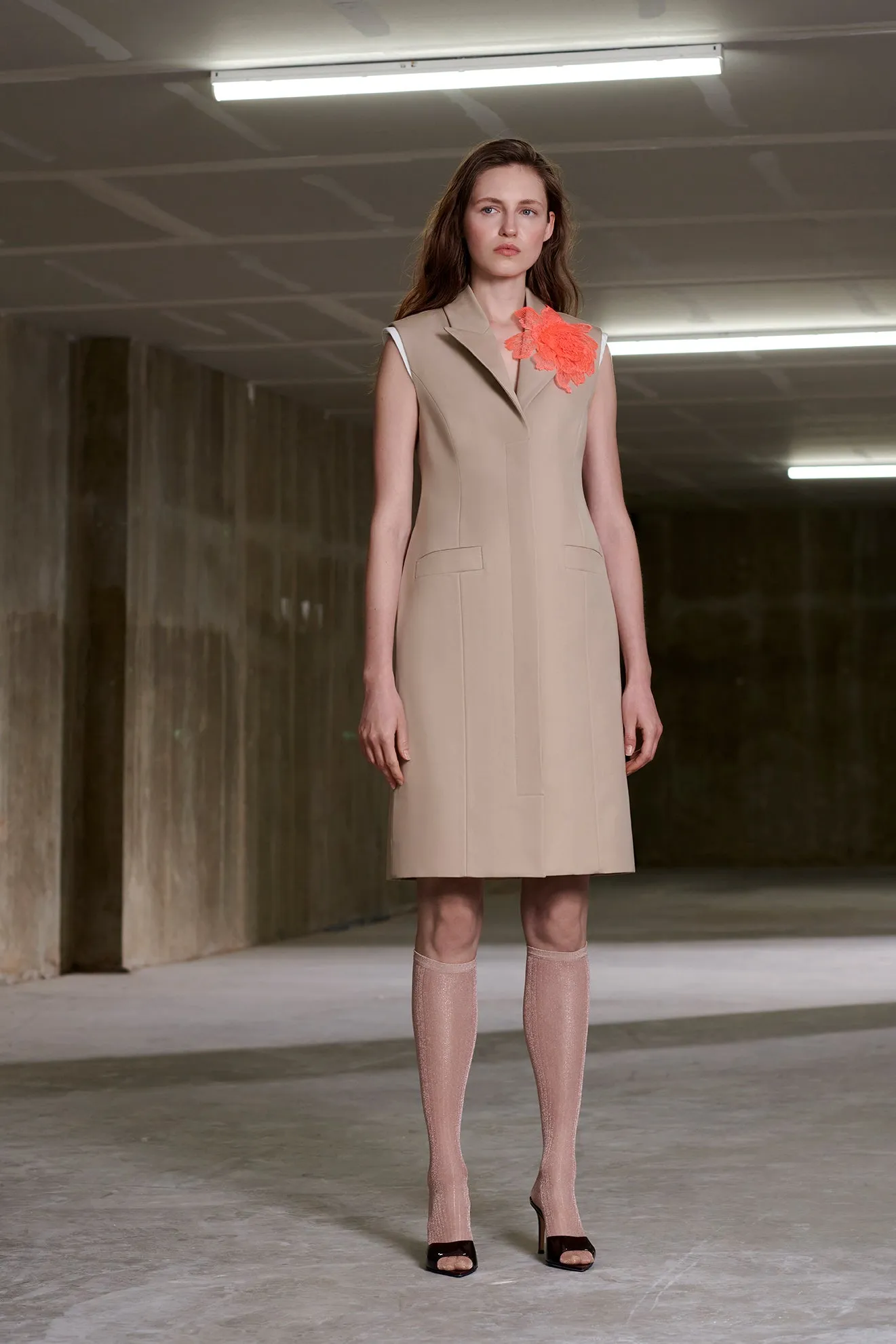 Sculpted Coatdress in Khaki Cotton Suiting