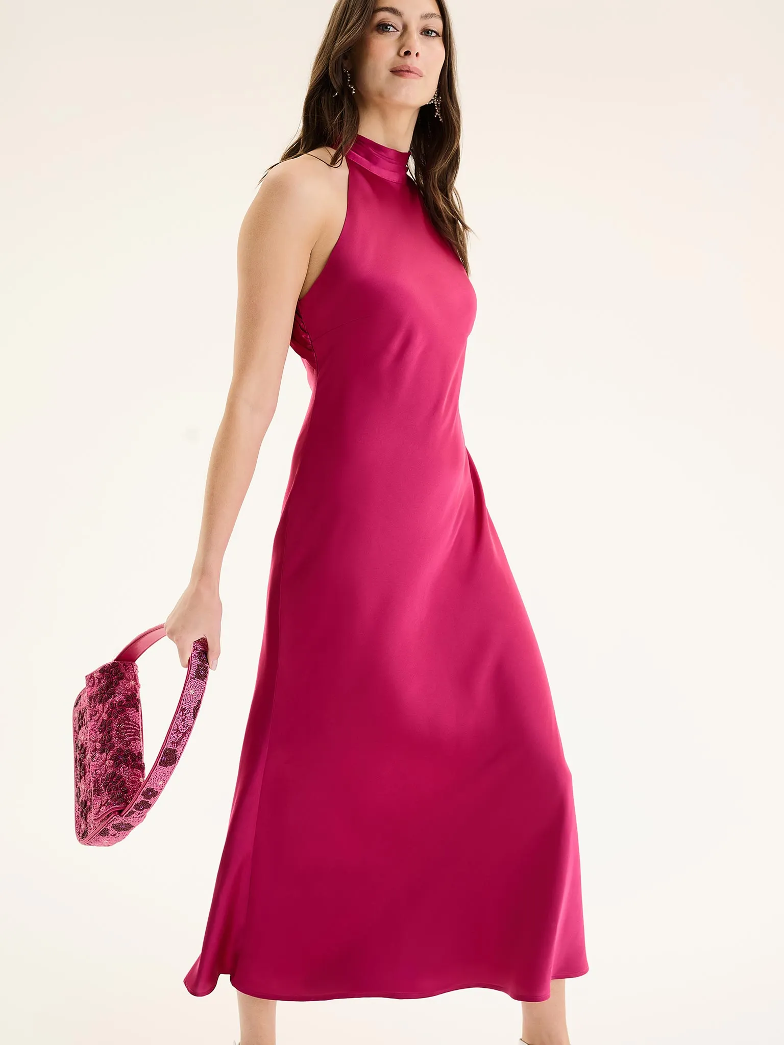Seychelles Drape Back Detail Dress in Magenta