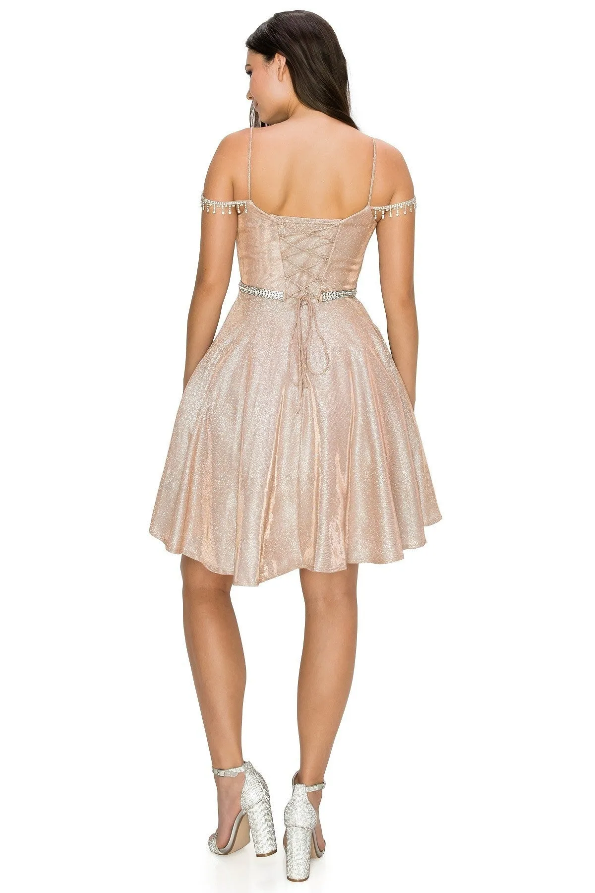 Shinny Metallic Short Party Dress by Cinderella Couture USA AS8014J-ROSEGOLD