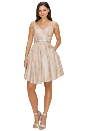 Shinny Metallic Short Party Dress by Cinderella Couture USA AS8014J-ROSEGOLD