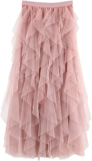 Skirts for Women Double-Layered Mesh Midi Skirt High Waisted Skirts A Line Flowy Skirts