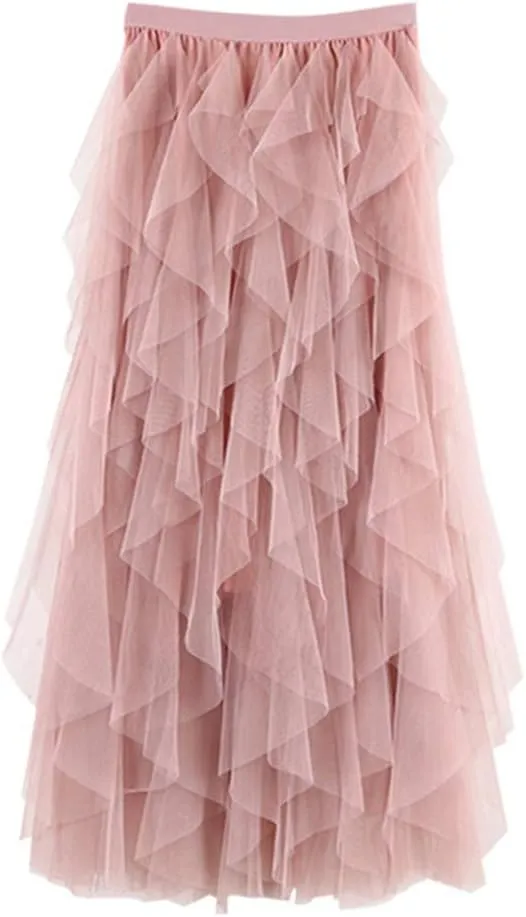 Skirts for Women Double-Layered Mesh Midi Skirt High Waisted Skirts A Line Flowy Skirts