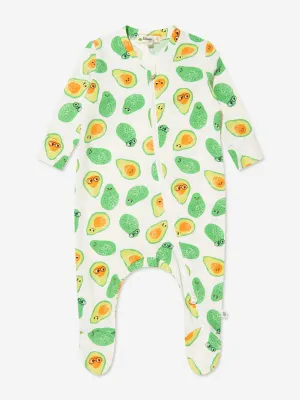 The Bonnie Mob Baby Organic Cotton Avocado Zip Front Sleepsuit in Ivory