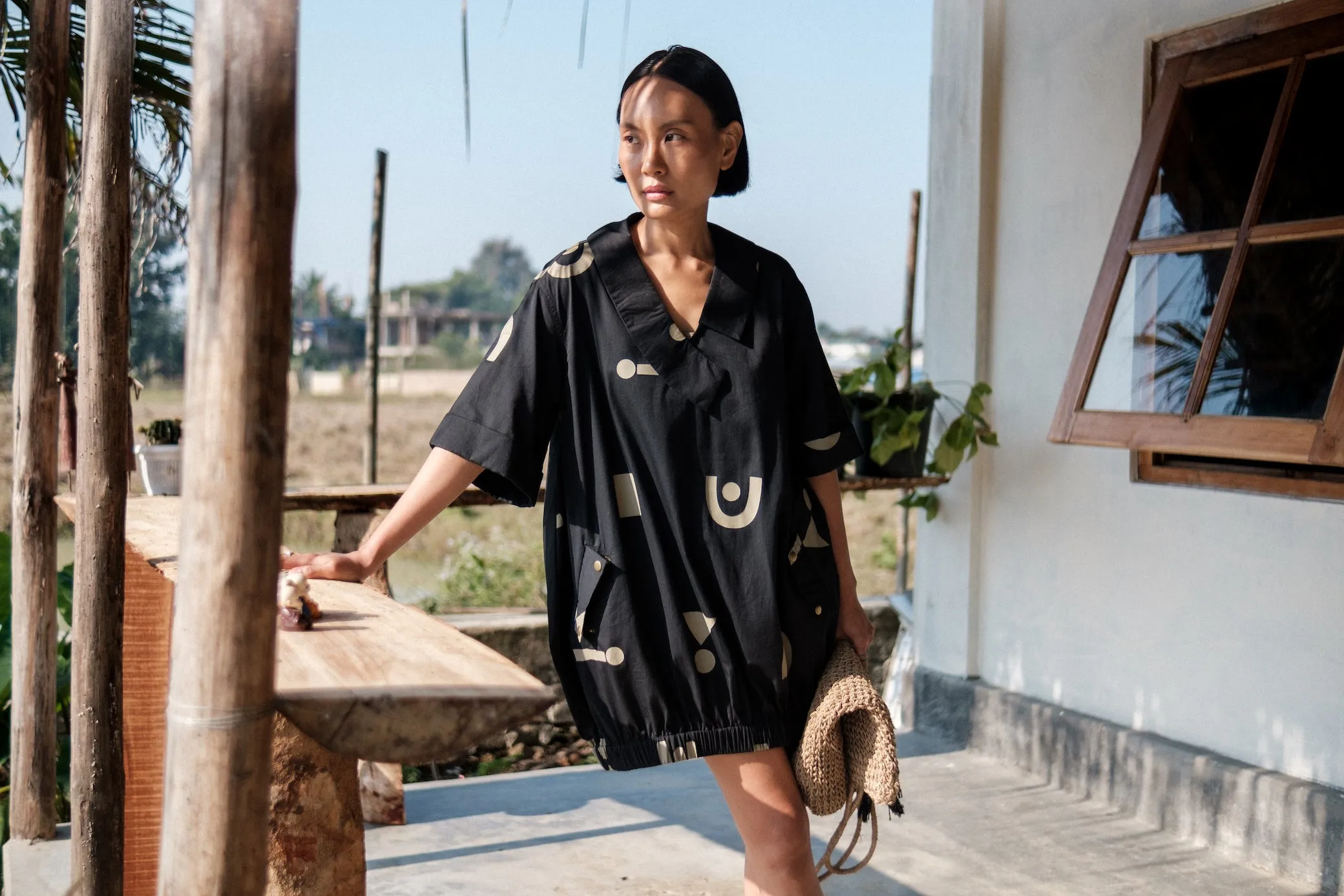The Terra Tribe Black Triangle Printed Sydney Shift Dress