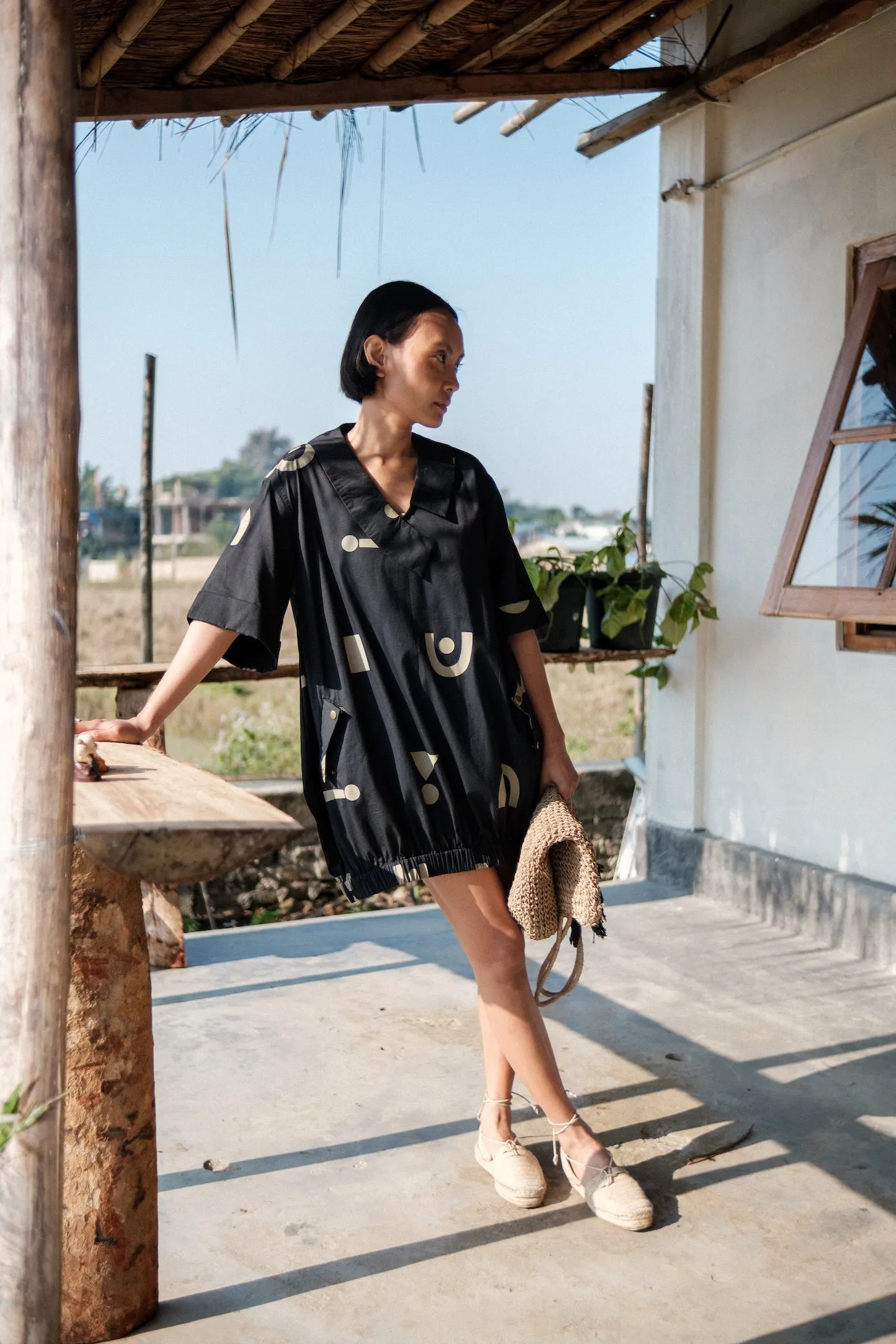The Terra Tribe Black Triangle Printed Sydney Shift Dress