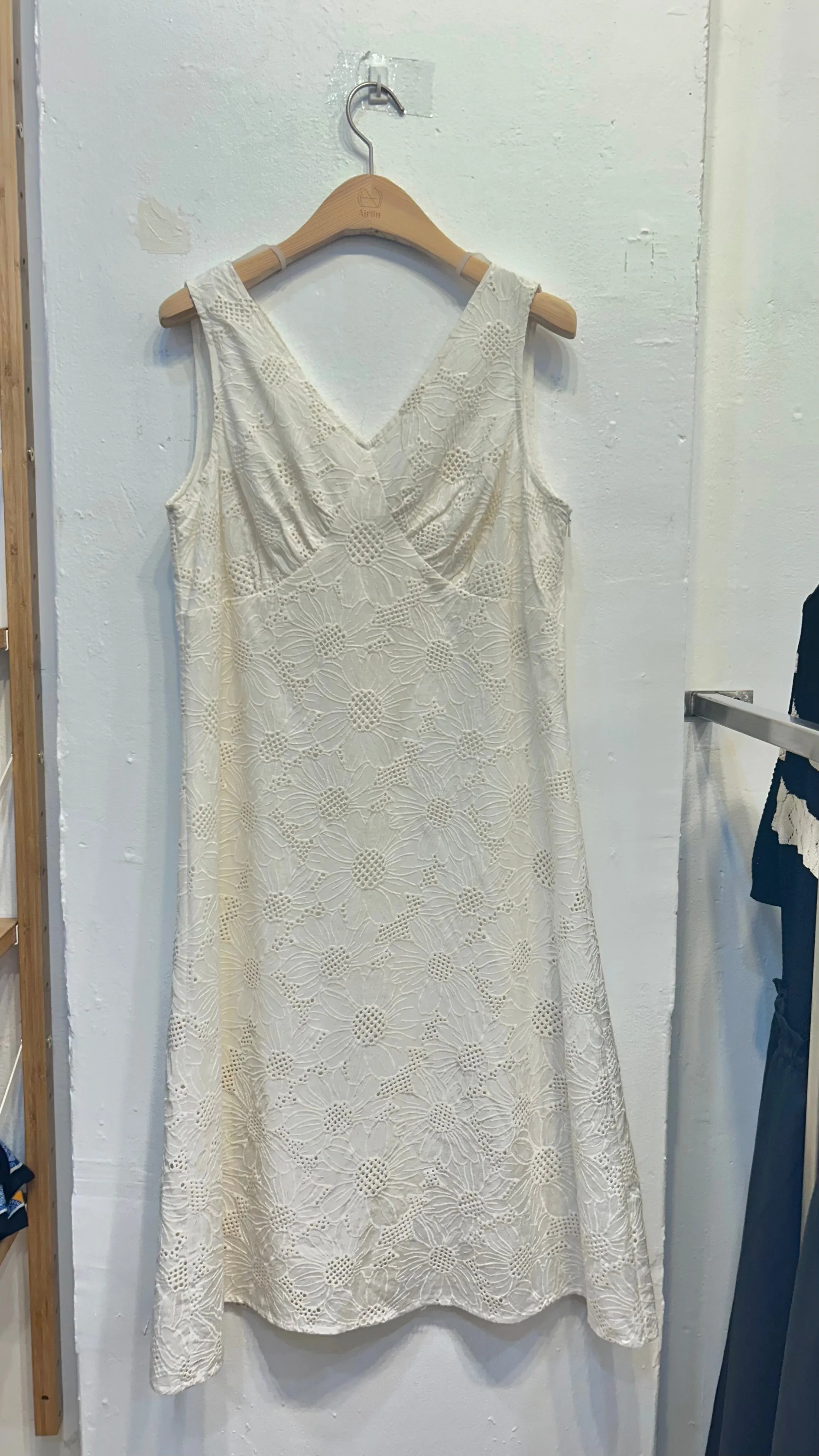 V-neck ivory cotton dress