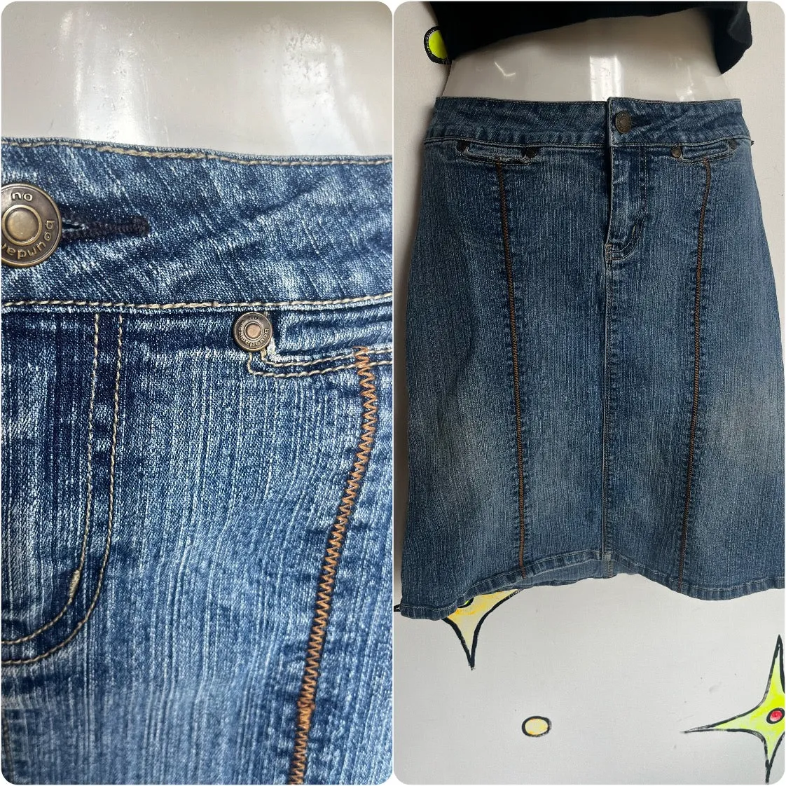 Vintage 90s Y2K | No Boundaries Stretch Low Rise Denim Skirt Grunge Fairy | 10