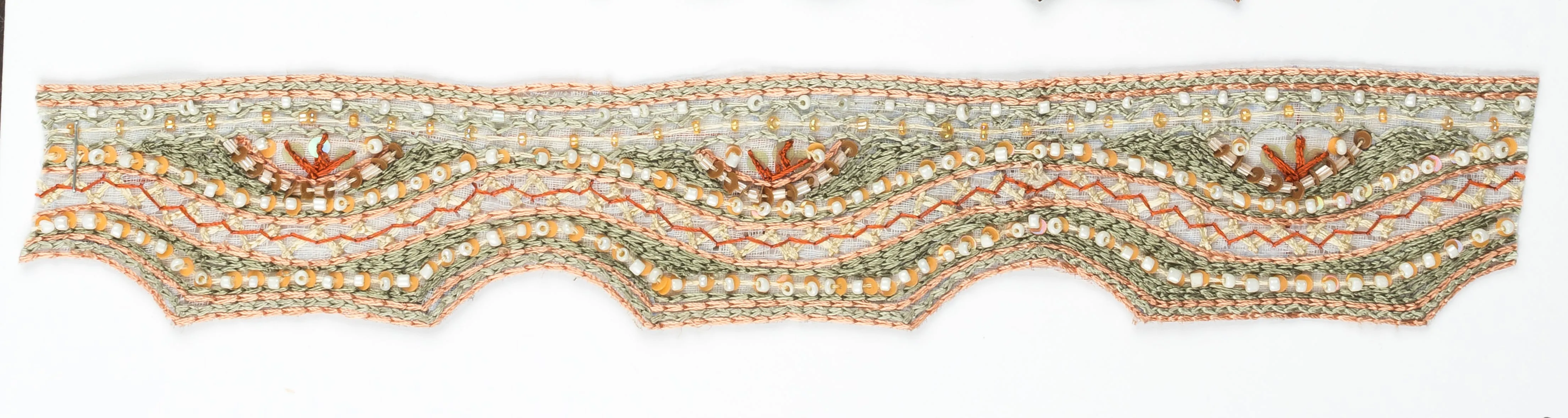 Wavy Mint Green Beaded Handcrafted Indian Trim 1.50" - 1 Piece