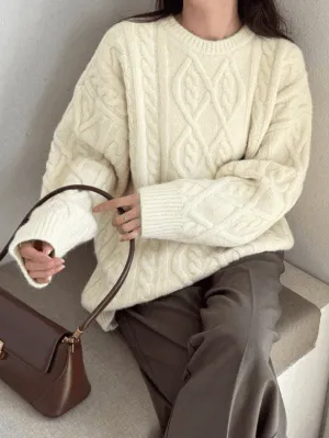 Wenkouban-Spring Casual Outfits Y2K Outfits Crew Neck Cable Knit Pullover Sweater