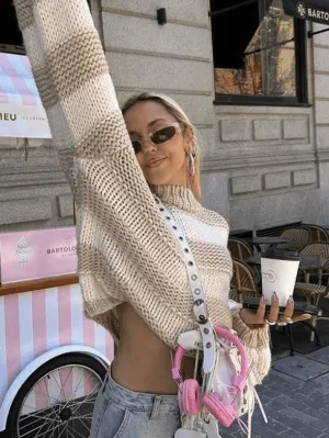 Wenkouban-Spring Casual Outfits Y2K Outfits Crew Neck Pullover Striped Knit Sweater