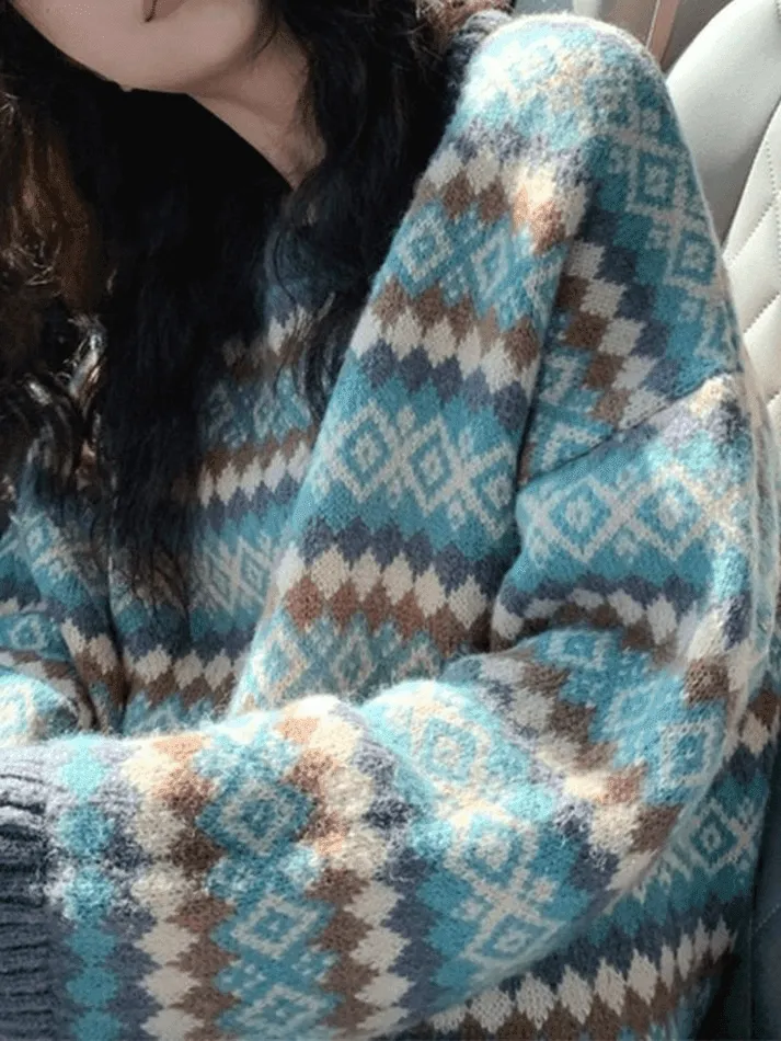 Wenkouban-Spring Casual Outfits Y2K Outfits Vintage Jacquard Crew Neck Sweater