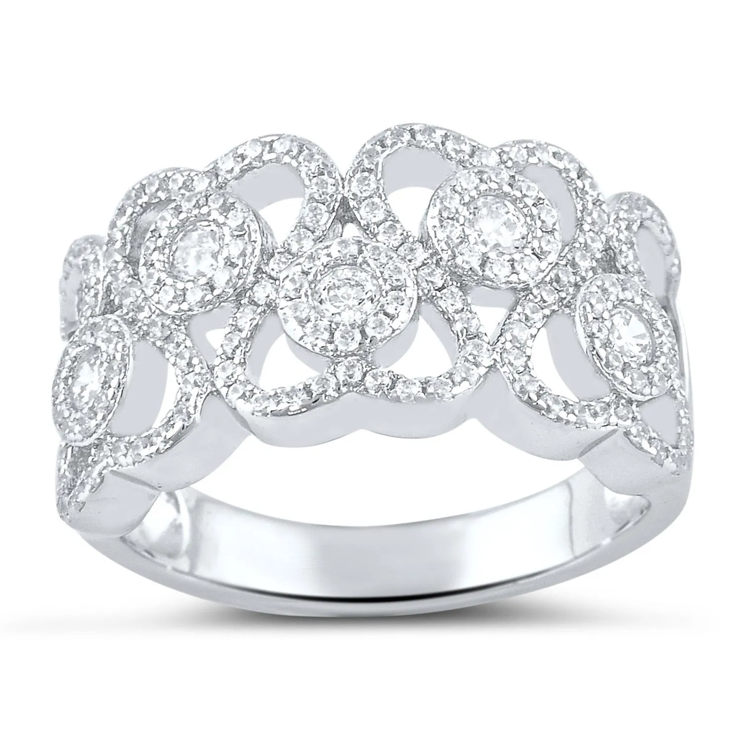 White Gold Over Sterling Silver Womens Chunky Cz Repeating Heart Ring