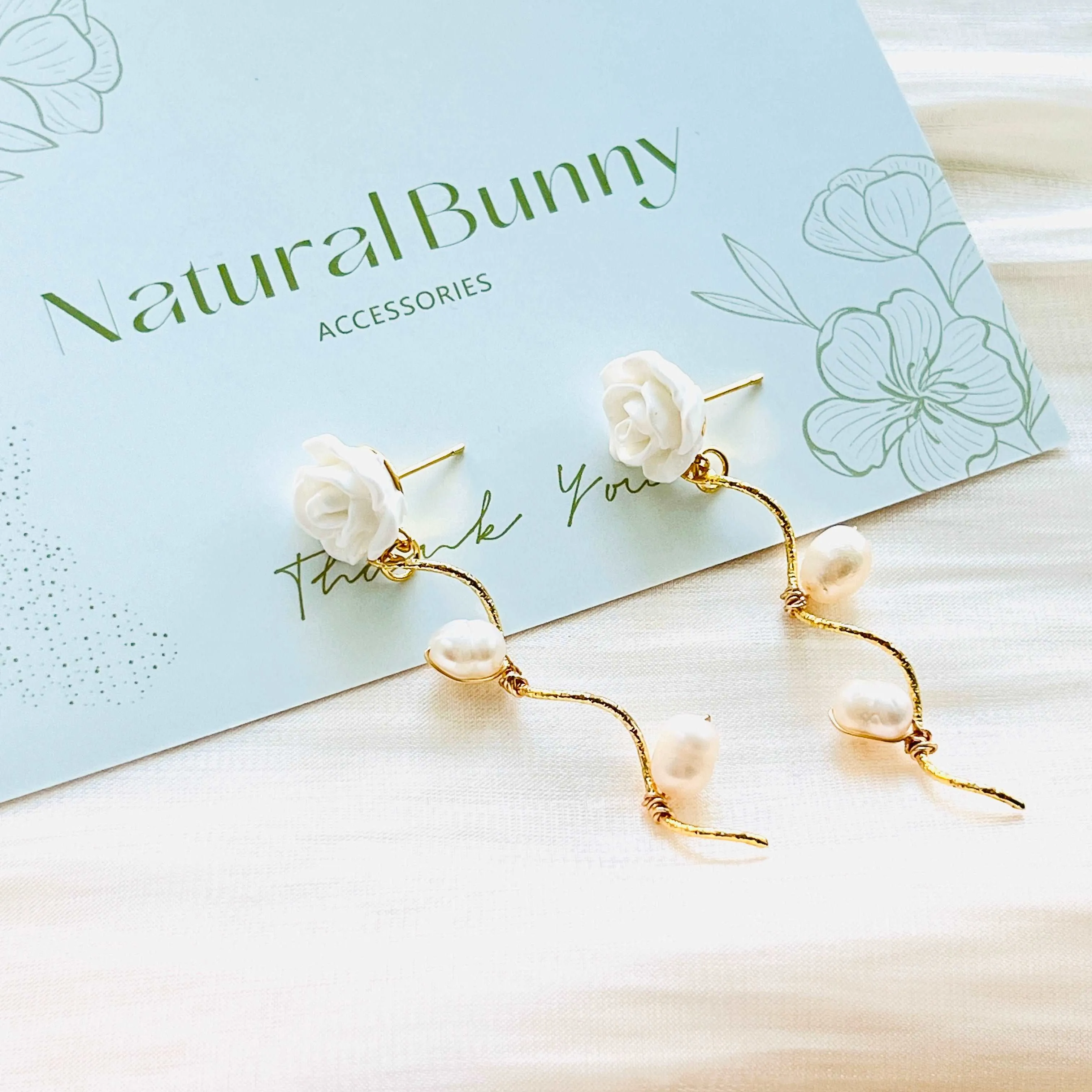 White Rose Pearl Earrings