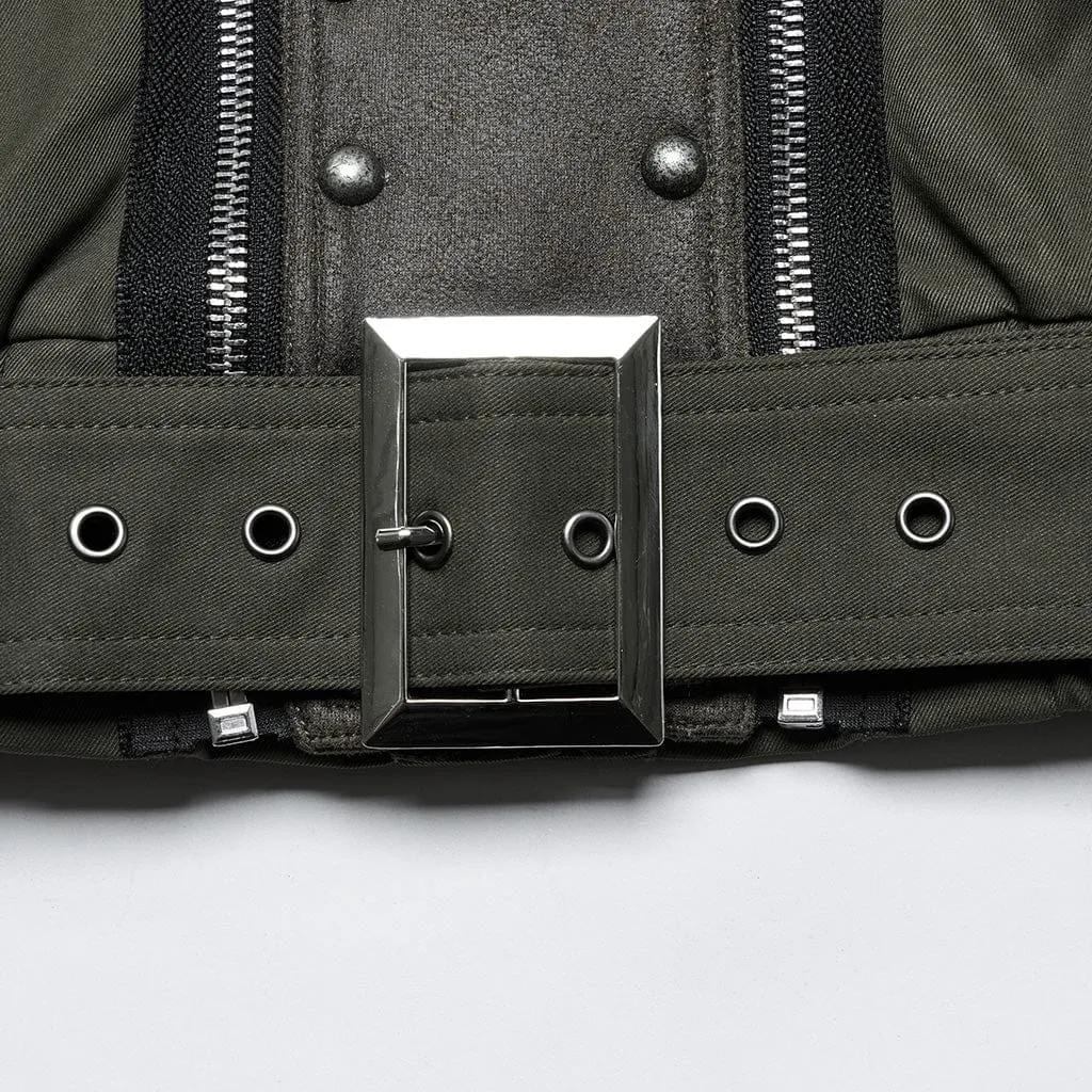 Women's Punk Military Stand Collar Faux Leather Splice Jacket