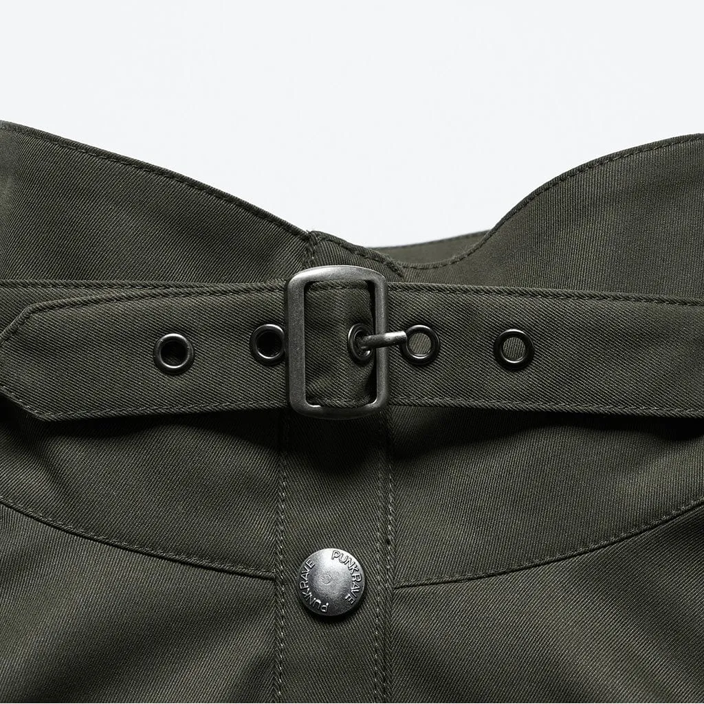 Women's Punk Military Stand Collar Faux Leather Splice Jacket