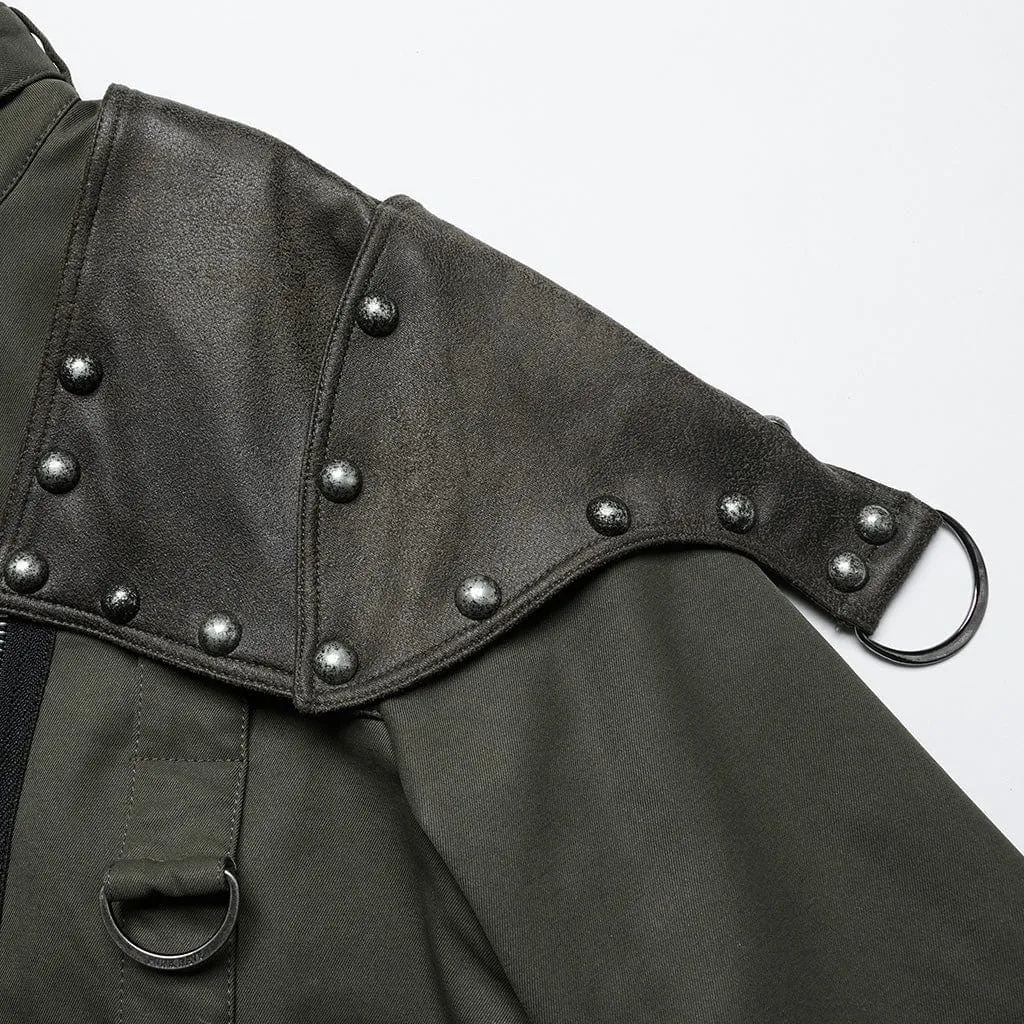 Women's Punk Military Stand Collar Faux Leather Splice Jacket