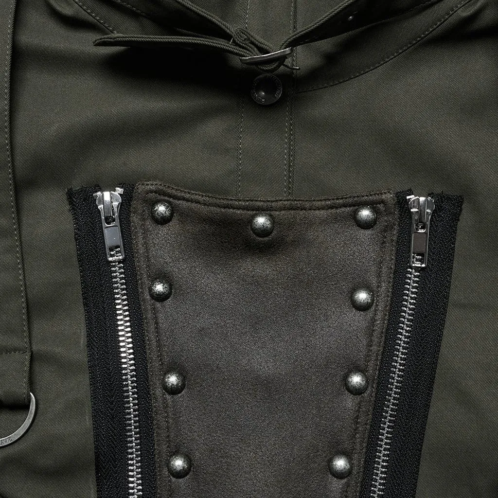 Women's Punk Military Stand Collar Faux Leather Splice Jacket