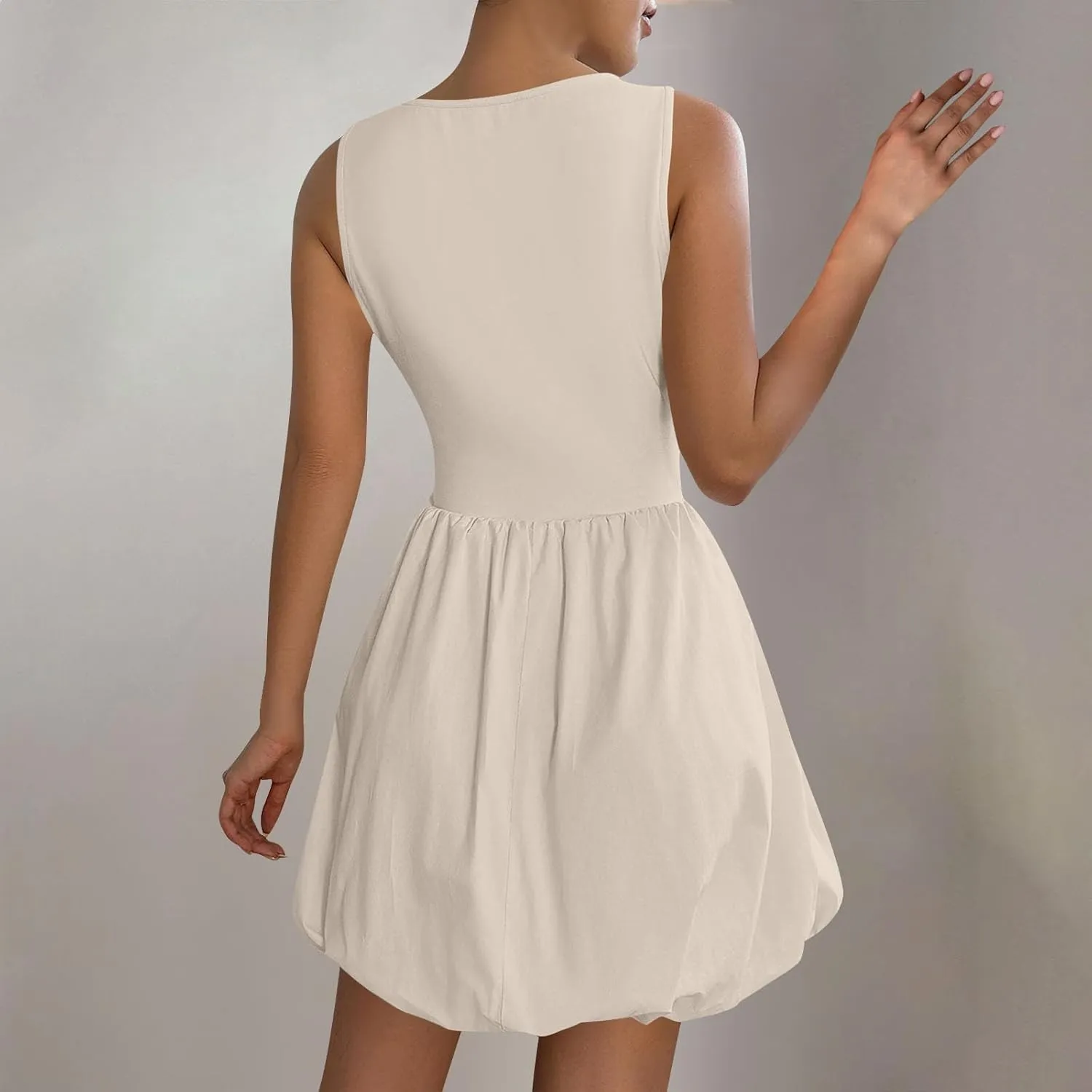 Women's Summer Casual Sleeveless Midi Sundress Scoop Neck Tank Dress Solid Flowy A Line Swing Wrap Tunic Dresses