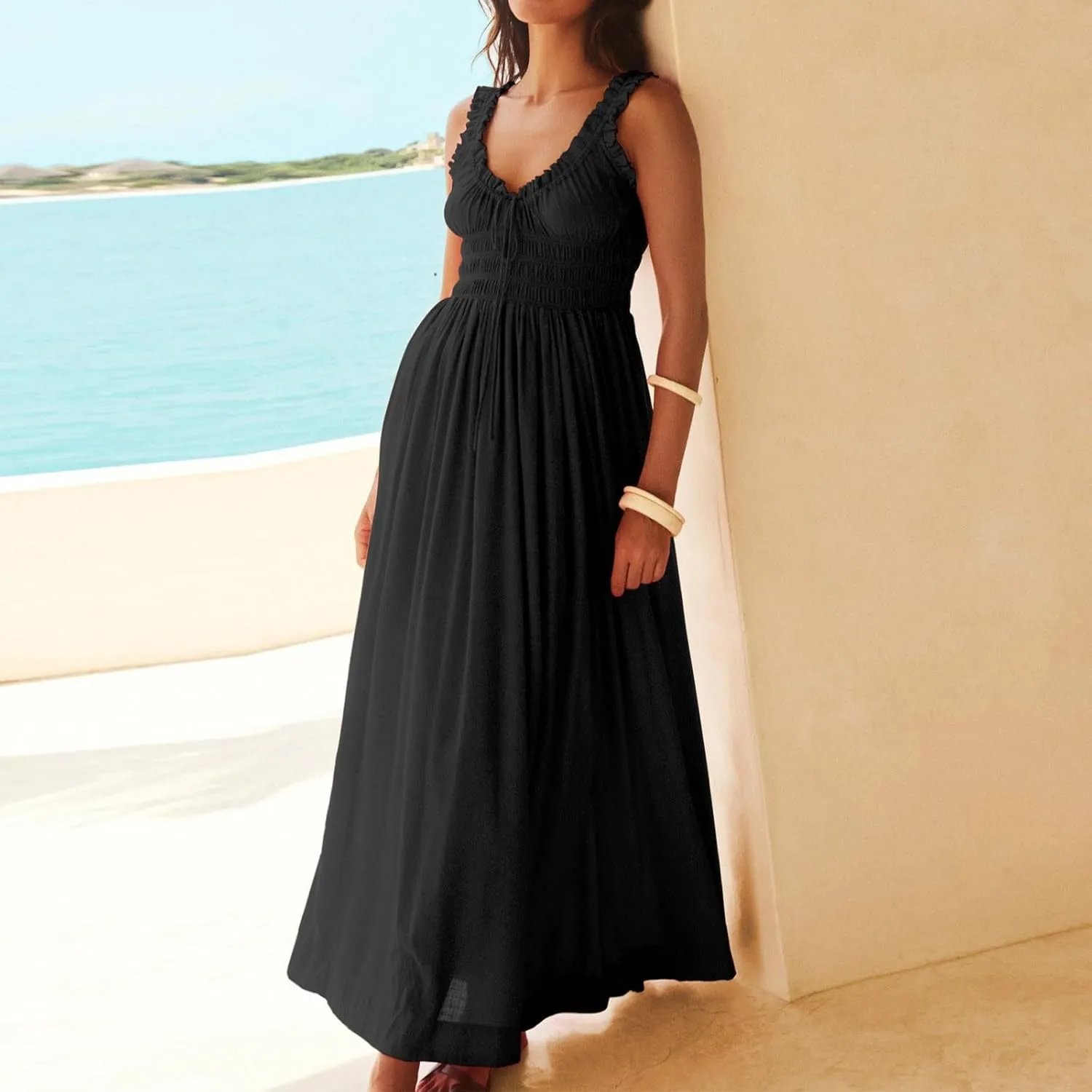 Women's Summer Split Thigh Spaghetti Strap Cami Midi Floral Dress Casual Elegant Bustier Corset Slit Long Dresses