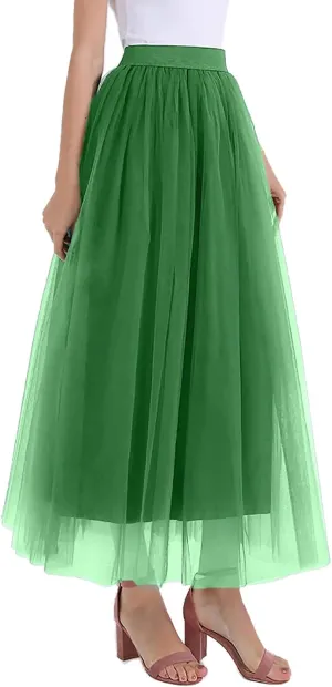 Women's Tiered Layered Mesh Ballet Trim Skirt Prom Party Tulle Tutu A Line Midi Skirt Womens Pleated Cheer Skirts