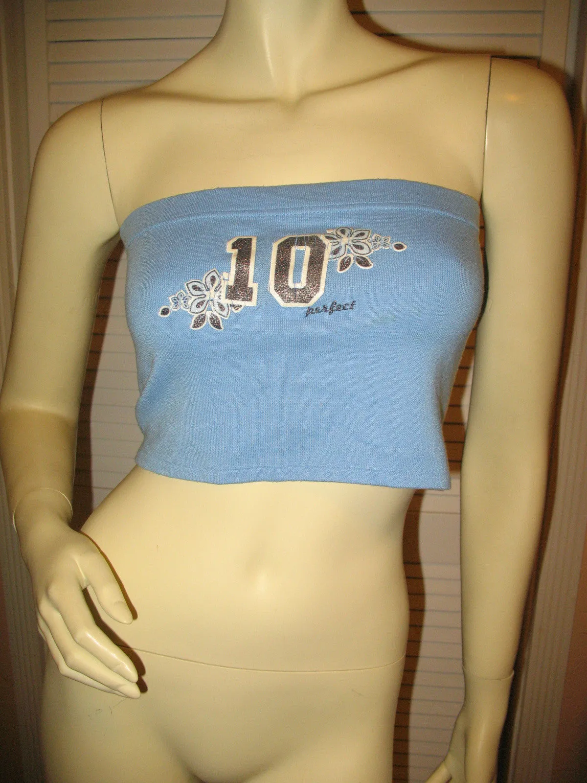 Womens Tops BLUE Sleeveless Strapless Cropped TUBE TOP Summer Sun Beach Wear Clothing Jr